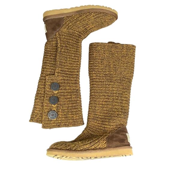 UGG Women’s Cardy Brown Gold Knit Pull On Winter Boots Size US 6 - Picture 9 of 10